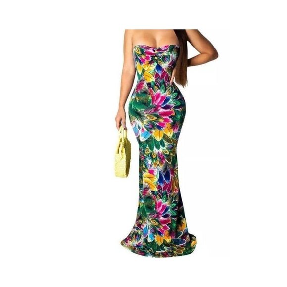 Pretty Lady Green Printed Strapless Dress with Cro - Picture 3 of 3